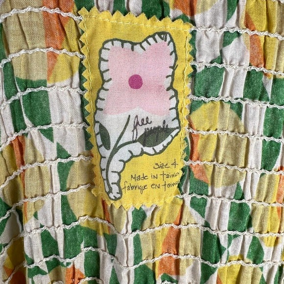 FREE PEOPLE Smocked Halter Dress Size 4 Yellow Lemon Pattern Sleeveless *Read - Picture 8 of 11